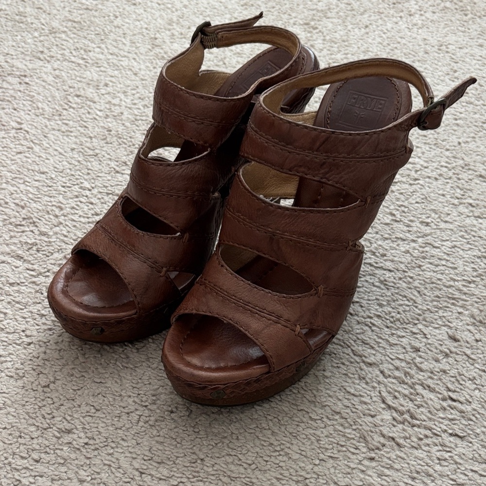 Frye Brown Leather Heeled Sandals
